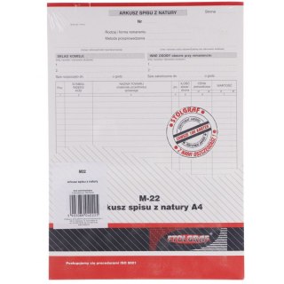 Druk samokopiujący A4 arkusz spisu z natury 100k. Stolgraf (M22)