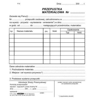 Druk samokopiujący 3/4 A5 przepustka materiałowa 100k. Stolgraf (K78)