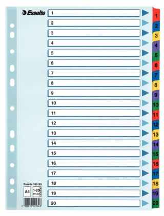 Przekładka numeryczna Mylar kartonowa A4 mix kolorów 160g 20k 1-20 Esselte (100163)