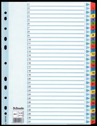 Przekładka numeryczna Mylar kartonowe A4 mix kolorów 160g 31k 1-31 Esselte (100164)