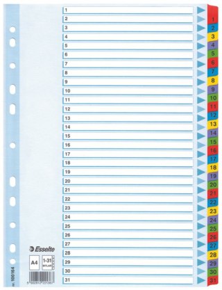 Przekładka numeryczna Mylar kartonowe A4 mix kolorów 160g 31k 1-31 Esselte (100164)