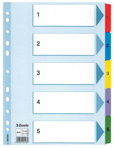 Przekładka numeryczna Mylar kartonowe A4 różnokolorowy 160g 5k 1-5 Esselte (100160)