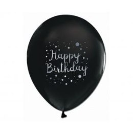 Balon gumowy Godan Happy Birthday 5szt. biało-czarny 12cal (GZ-HBC5)