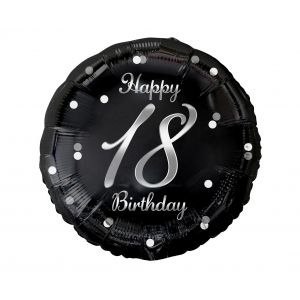 Balon foliowy Happy 18 Birthday, czarny, nadruk srebrny 18cal Godan (FG-O18S)