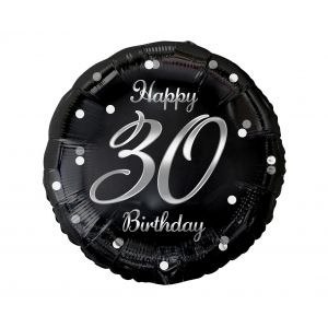 Balon foliowy Happy 30 Birthday, czarny, nadruk srebrny 18cal Godan (FG-O30S)