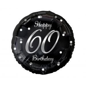 Balon foliowy Happy 60 Birthday, czarny, nadruk srebrny 18cal Godan (FG-O60S)