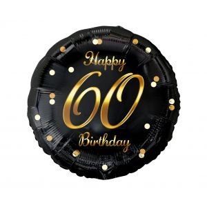 Balon foliowy Happy 60 Birthday, czarny, nadruk złoty 18cal Godan (FG-O60Z)