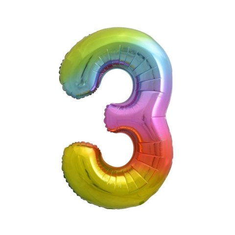 Balon foliowy cyfra 3 tęczowy 85cm 40cal Godan (HS-C34T3)