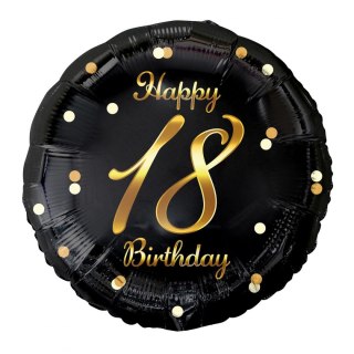 Balon foliowy Happy 18 Birthday, czarny, nadruk złoty 18cal Godan (FG-O18C)