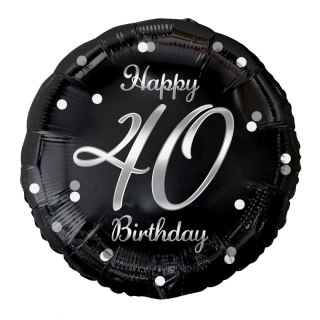Balon foliowy Happy 40 Birthday, czarny, nadruk srebrny 18cal Godan (FG-O40C)