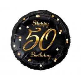 Balon foliowy Godan Happy 50 Birthday, czarny, nadruk złoty 18cal (FG-O50Z)