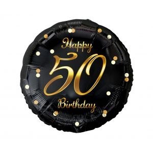 Balon foliowy Godan Happy 50 Birthday, czarny, nadruk złoty 18cal (FG-O50Z)