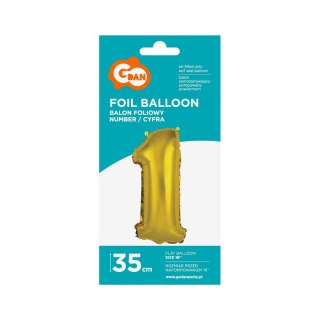 Balon foliowy cyfra 1 złoty 35 cm Godan (FG-C35Z1)
