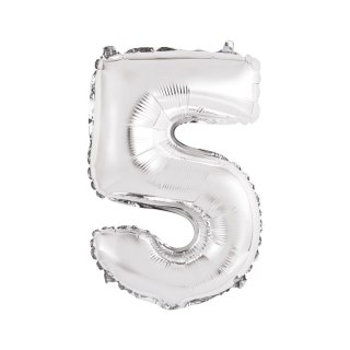 Balon foliowy cyfra 5 srebrny 35 cm 16cal Godan (FG-C35S5)