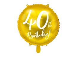 Balon foliowy Partydeco 40 urodziny, złoty 45 cm 18cal (FB24M-40-019)