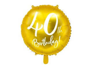 Balon foliowy 40 urodziny, złoty 45 cm 18cal Partydeco (FB24M-40-019)