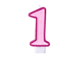 Świeczka urodzinowa Cyferka 1 w kolorze różowym 7 centymetrów Partydeco (SCU1-1-006)