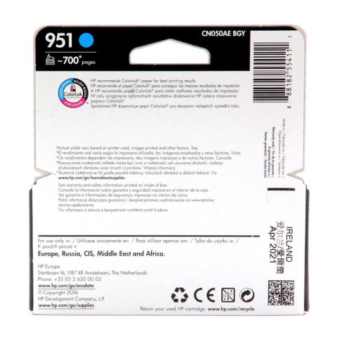 Tusz HP 951 do Officejet Pro 8100/8600 | 535 str. | cyan