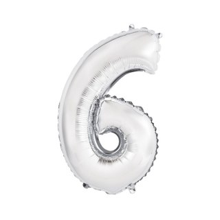 Balon foliowy cyfra 6 srebrny 35 cm 35cal Godan (FG-C35S6)