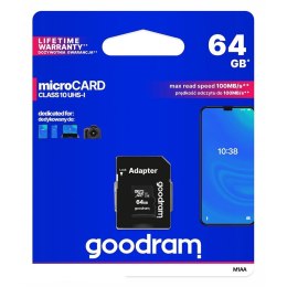 Goodram karta pamięci micro SDXC Class 10 | 64GB | black + Adapter