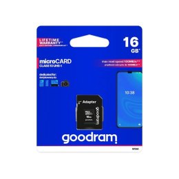 Goodram karta pamięci micro SDHC Class 10 | 16GB | black + Adapter