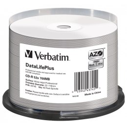 Verbatim CD-R | 700MB | x52 | cakebox 50szt AZO Printable Profesional no ID