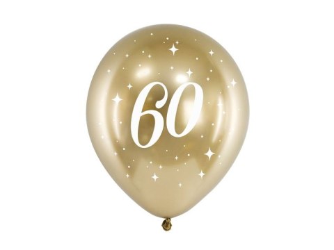 Balon gumowy Partydeco Glossy 60 urodziny złoty 300mm (CHB14-1-60-019-6)
