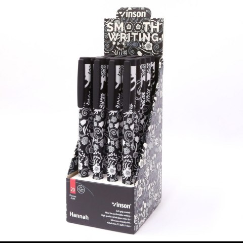Długopis olejowy Fashion A71 KWIATY BLACK-WHITE wkład niebieski 0,7mm Vinson