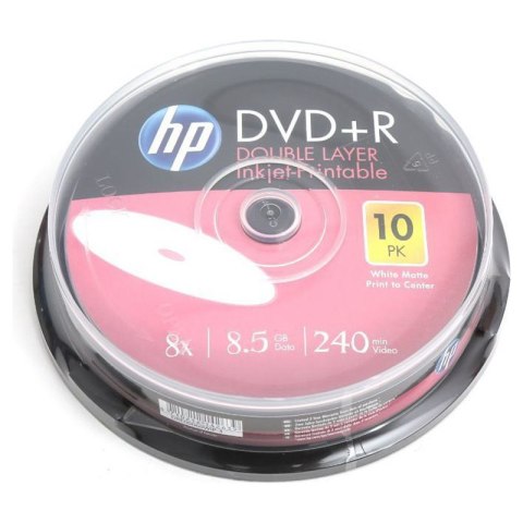 HP DVD+R | 8.5GB | x8 | WHITE FF InkJet Printable | cake 10 | Double Layer