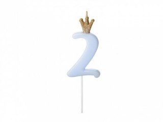 Świeczka urodzinowa Cyferka 2, jasny niebieski, 9.5cm Partydeco (SCU6-2-001J)