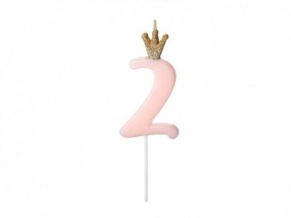 Świeczka urodzinowa Cyferka 2, jasny różowy, 9.5cm Partydeco (SCU6-2-081J)
