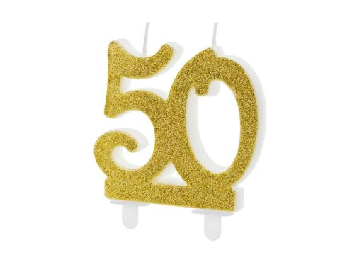 Świeczka urodzinowa Partydeco liczba 50, złoty 7.5cm (SCU5-50-019)