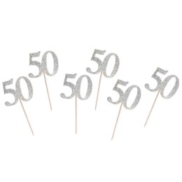 Dekoracja na tort Godan 50 urodziny B&C - srebrny, 6 szt. (QT-P50S)