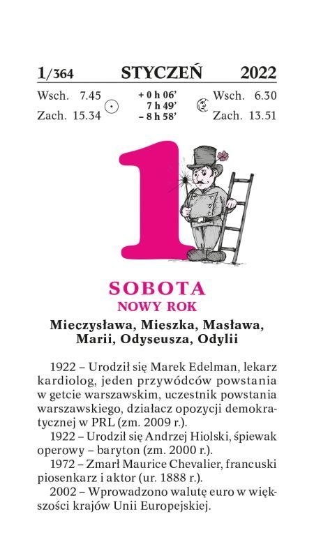 Kalendarz ścienny zdzierak 76mm x 135mm Wydawnictwo Telegraph
