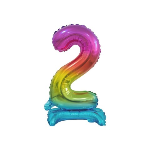 Balon foliowy cyfra 2 stojąca 38cm, tęczowa Godan (BC-ATT2)