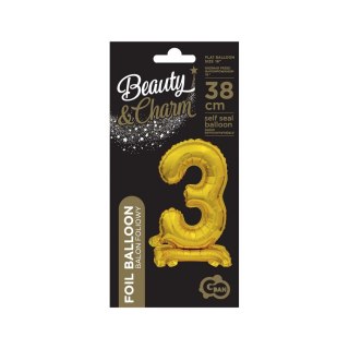 Balon foliowy cyfra 3 stojąca 38cm, złota Godan (BC-AZT3)