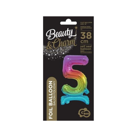 Balon foliowy cyfra 5 stojąca 38cm, tęczowa Godan (BC-ATT5)