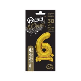 Balon foliowy cyfra 6 stojąca 38cm, złota Godan (BC-AZT6)