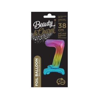 Balon foliowy cyfra 7 stojąca 38cm, tęczowa Godan (BC-ATT7)