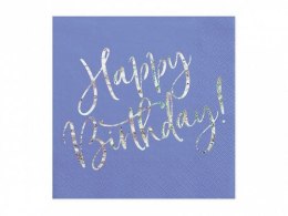 Serwetki papierowe w kolorze granatowym z holograficznym napisem Happy Birthday wymiary po rozłożeniu ok. 33 x 33 cm, wymiary po