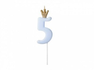 Świeczka urodzinowa Cyferka 5, jasny niebieski, 9.5cm Partydeco (SCU6-5-001J)