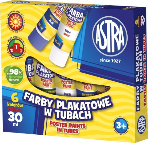 Farby plakatowe Astra w tubach kolor: mix 30ml 6 kolor. (83119900) Farby plakatowe Astra w tubach kolor: mix 30ml 6 kolor. (83119900)
