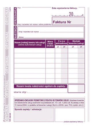 Druk offsetowy A6 Faktura VAT 80k. Michalczyk i Prokop (205-5E)