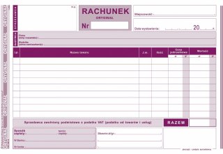 Druk offsetowy A5 Rachunek dla zwolnionych podmiotowo z VAT 80k. Michalczyk i Prokop (231-3)