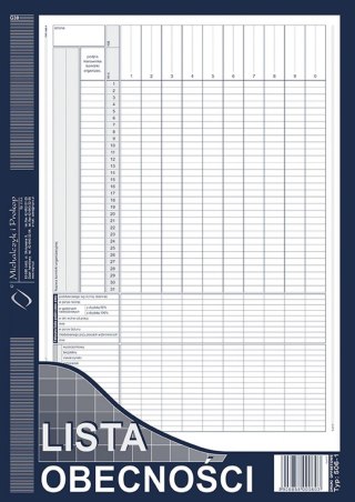 Druk offsetowy A4 LO Lista obecność A4, 40k. Michalczyk i Prokop (506-1)