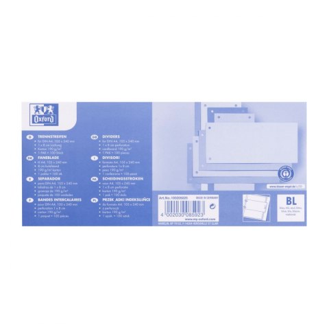 Przekładka czysta 1/3 A4 niebieska 180g 100k Oxford (100205025)