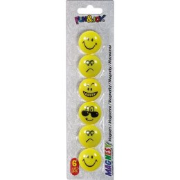 Magnes Fun&Joy Smiley okrągły - żółty śr. 29mm 6 sztuk