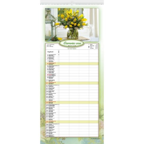 Kalendarz ścienny NOTATNIKOWY KOMPOZYCJE KWIATOWE 220mm x 490mm Lucrum (WN02)