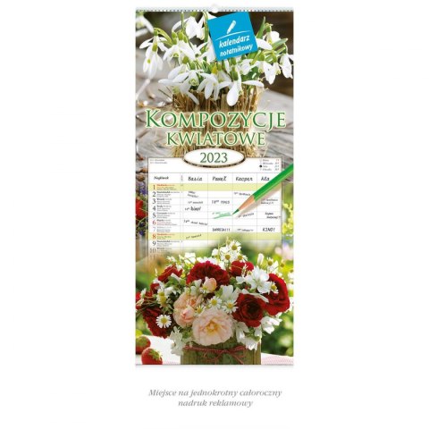 Kalendarz ścienny NOTATNIKOWY KOMPOZYCJE KWIATOWE 220mm x 490mm Lucrum (WN02)