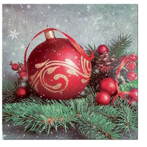 Serwetki Paw Lunch BN Bauble on Twig czerwony papier [mm:] 330x330 (SDL016900)